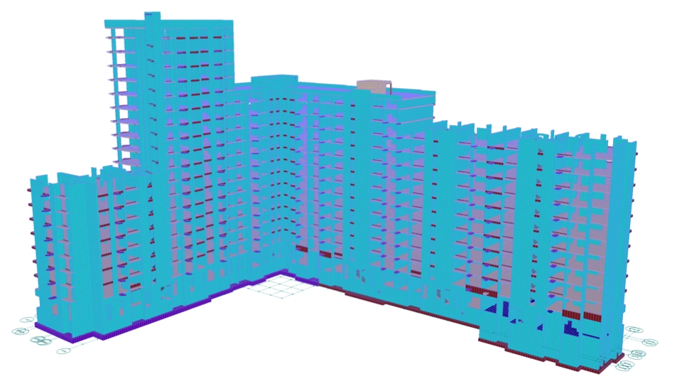 Модель монолитного жб здания с деф. швом